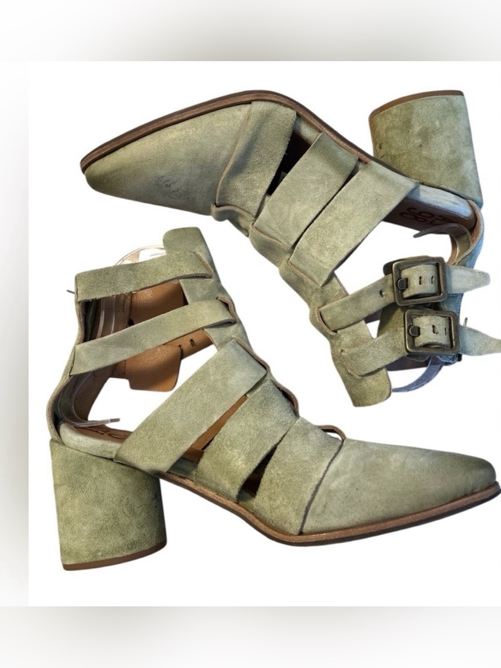 NWOB A.S.98 Evie Suede Strap Block Heel Sandals in Sage Green